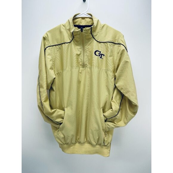 georgia tech Mens Jacket Yellow Pullover Sweathirt Russell Athletic Size Small - Picture 2 of 8